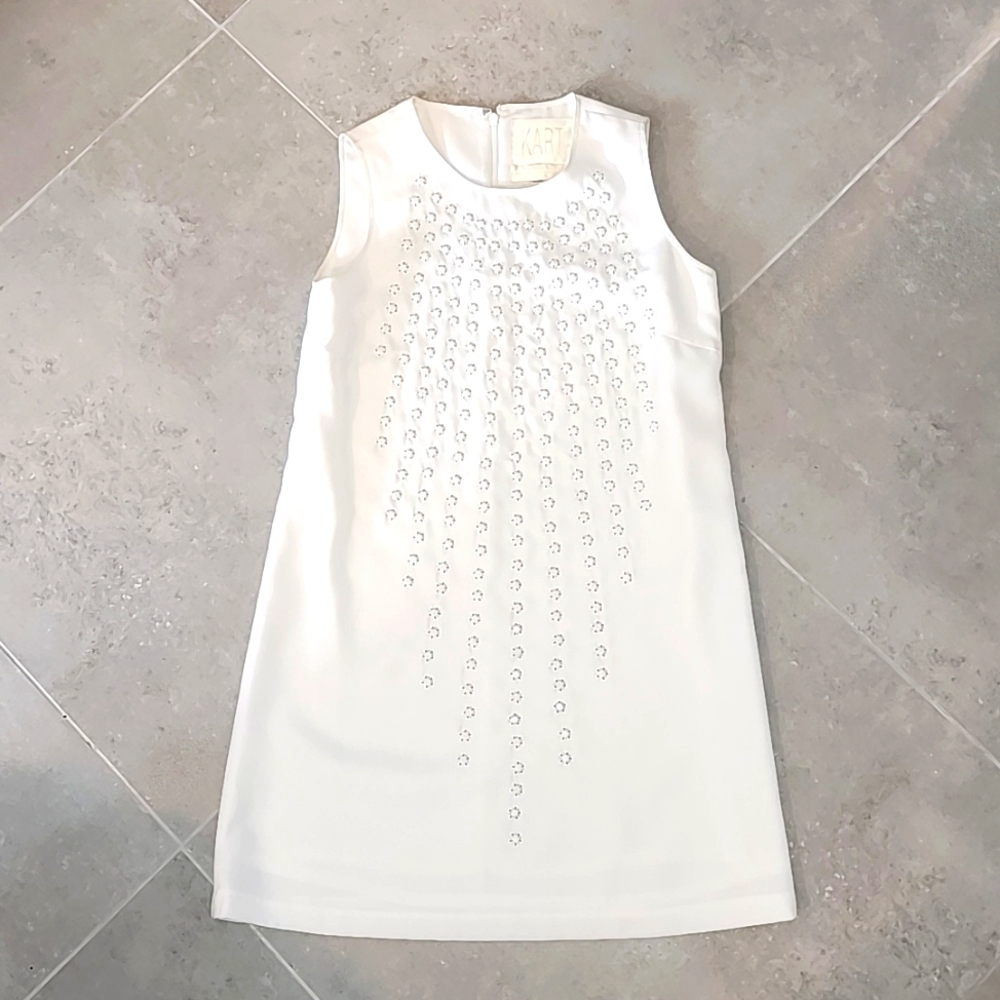 KARTZ White Embellished Sleeveless Midi Dress